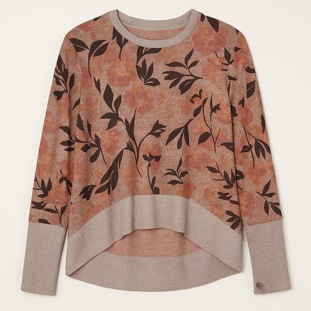 Westbound Tonal Floral Toss Long Sleeve Button Cuff Top - Picture 2 of 10
